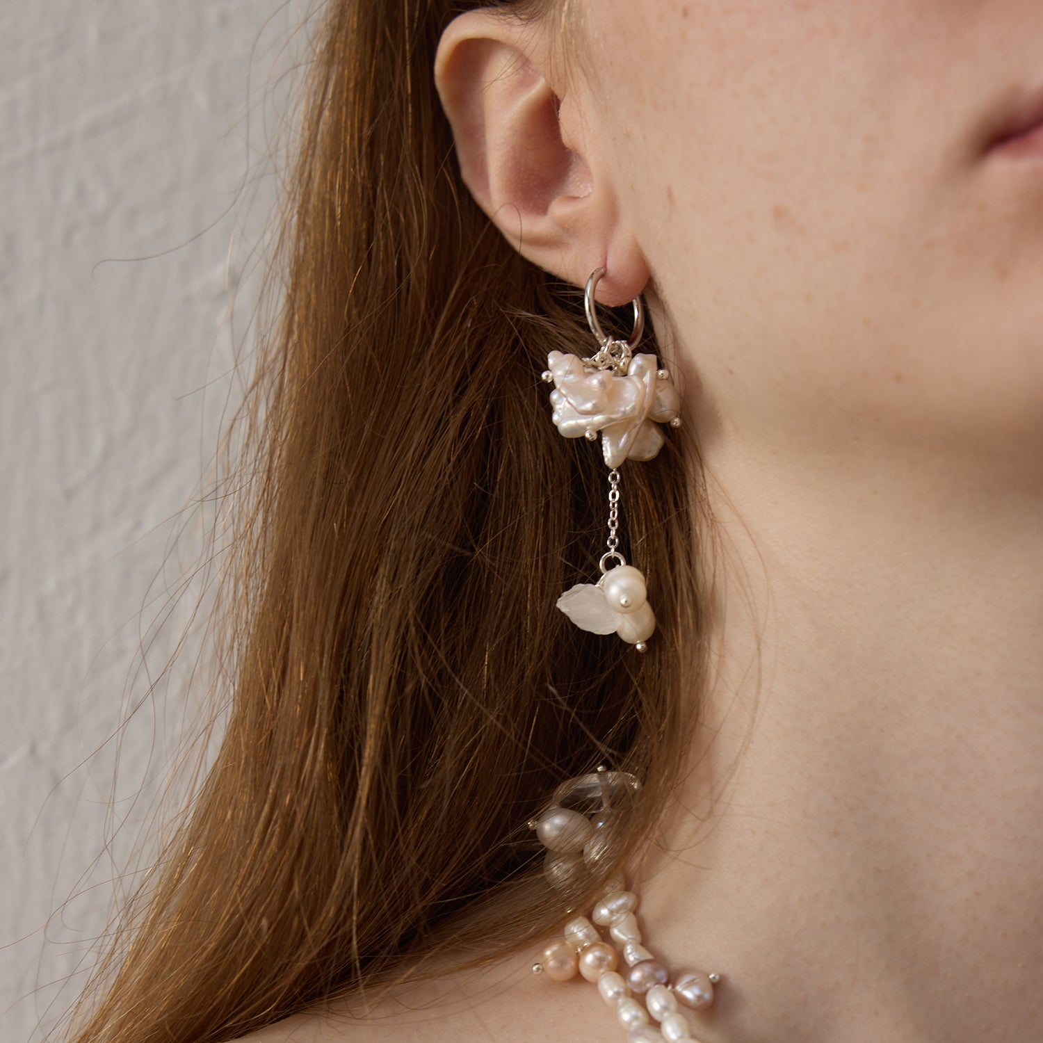 Crystal with Freshwater Pearl 14k Gold Plated 925 Silver Earrings