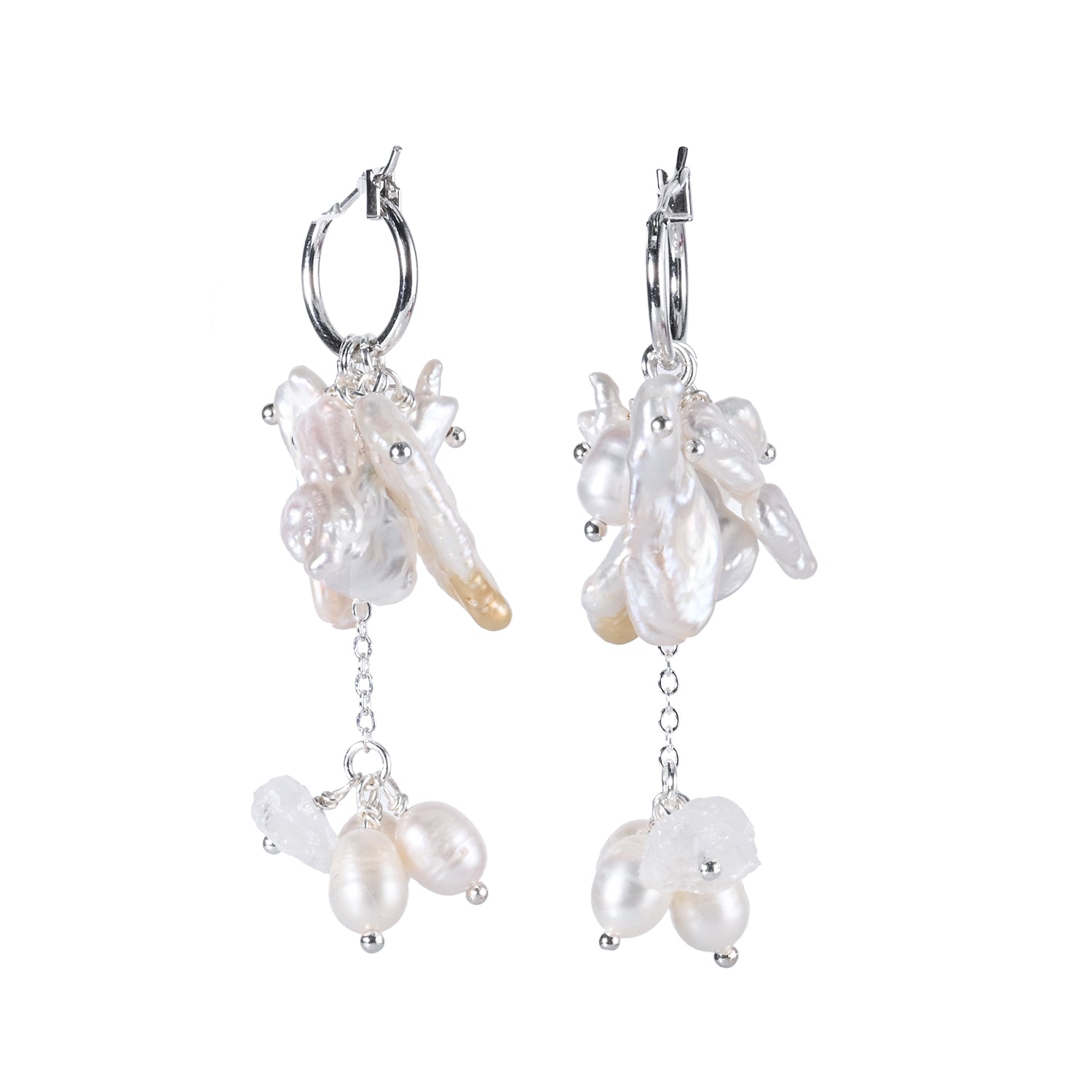 Crystal with Freshwater Pearl 14k Gold Plated 925 Silver Earrings
