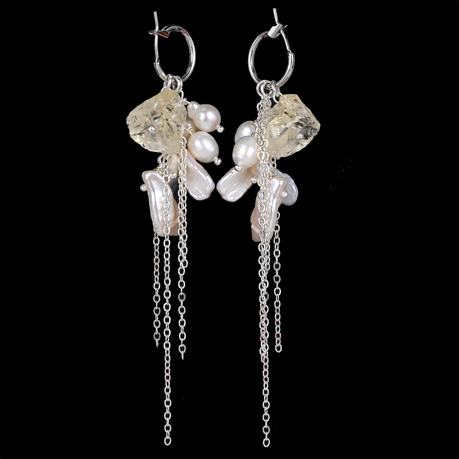 Crystal with Freshwater Pearl 14k Gold Plated 925 Silver Earrings