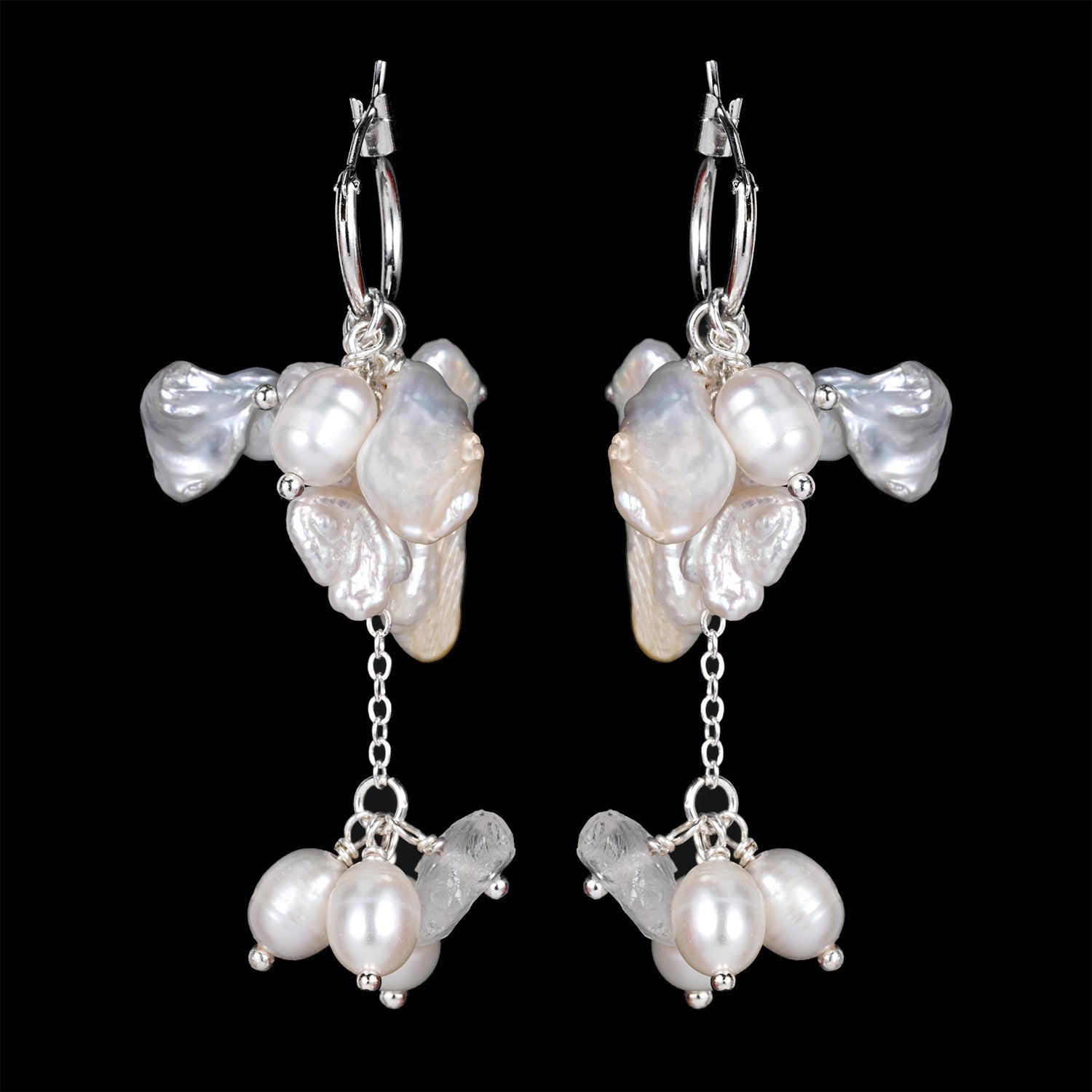 Crystal with Freshwater Pearl 14k Gold Plated 925 Silver Earrings