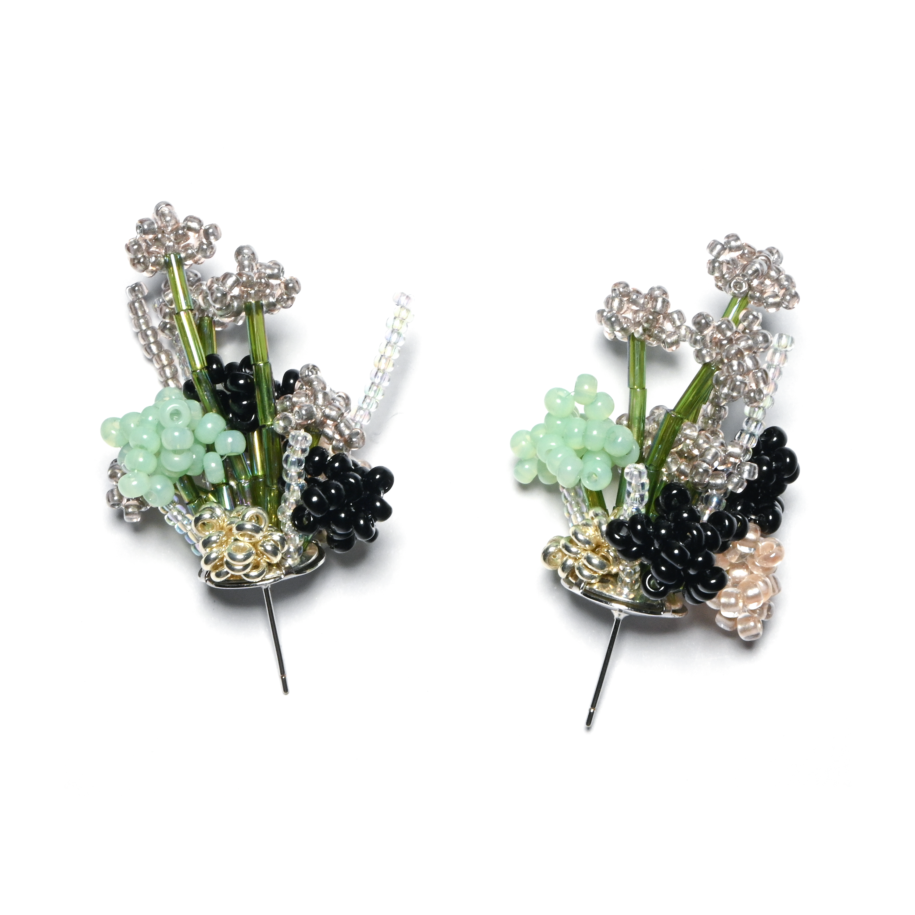 Handmade Beaded Cabbage Shaped Earrings With Ceramic Beads 14k Gold 925 Silver Floral Shape