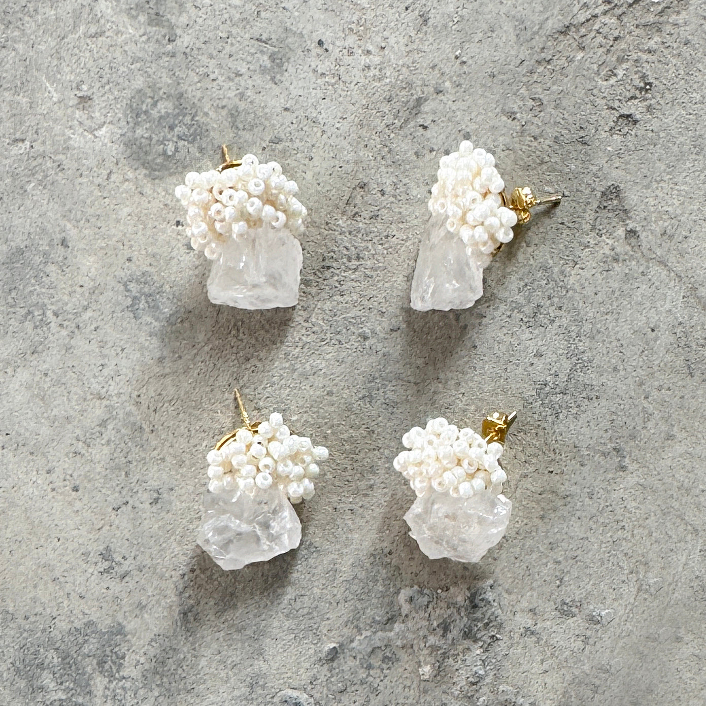 Cream Jade/marble Texture Beaded Handmade Earrings with Natural Crystal 14k Gold 925 Silver, Chic Jewelry for Special Girl