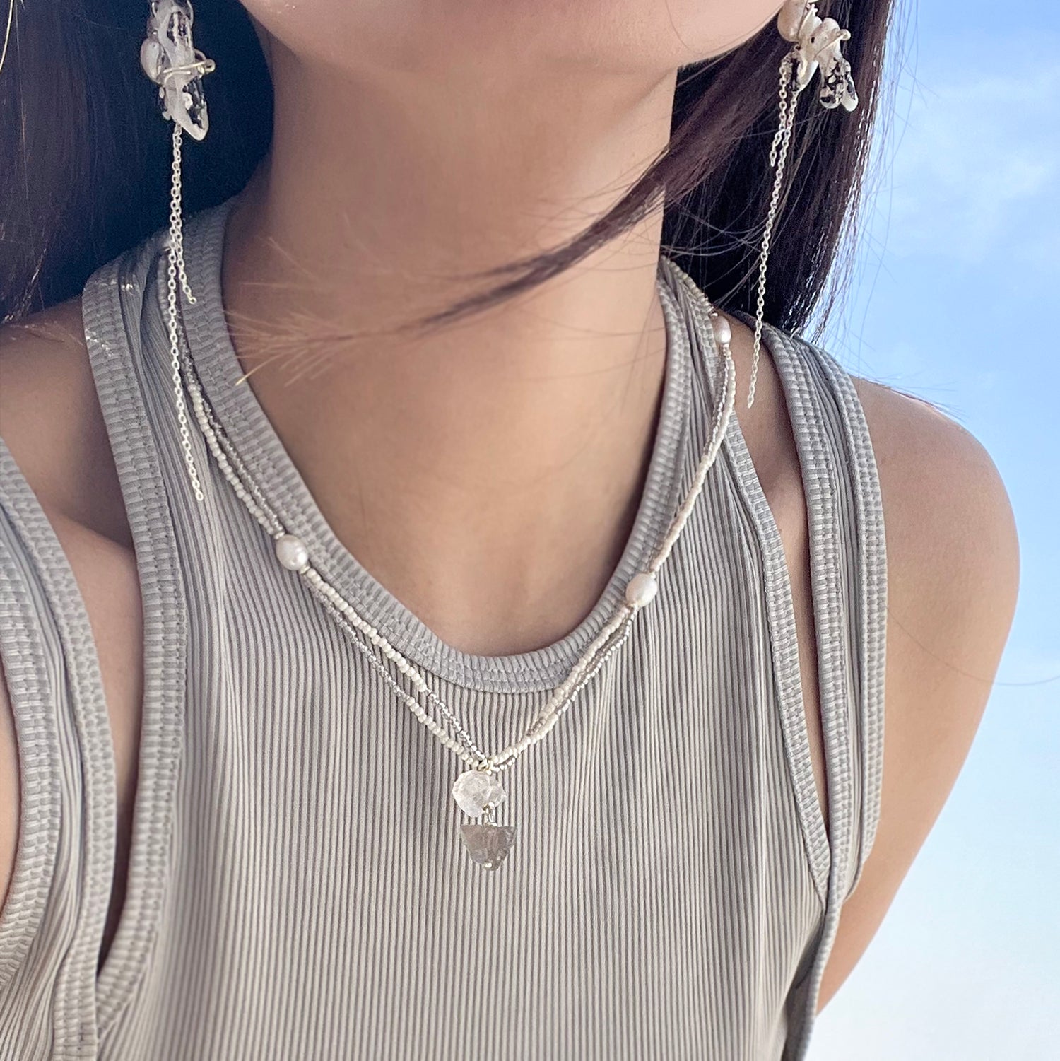 Avalanche Rose Beaded Fresh Water Pearl Healing Crystal Rough Stone 14k Gold Plated Handmade Necklace for That Women