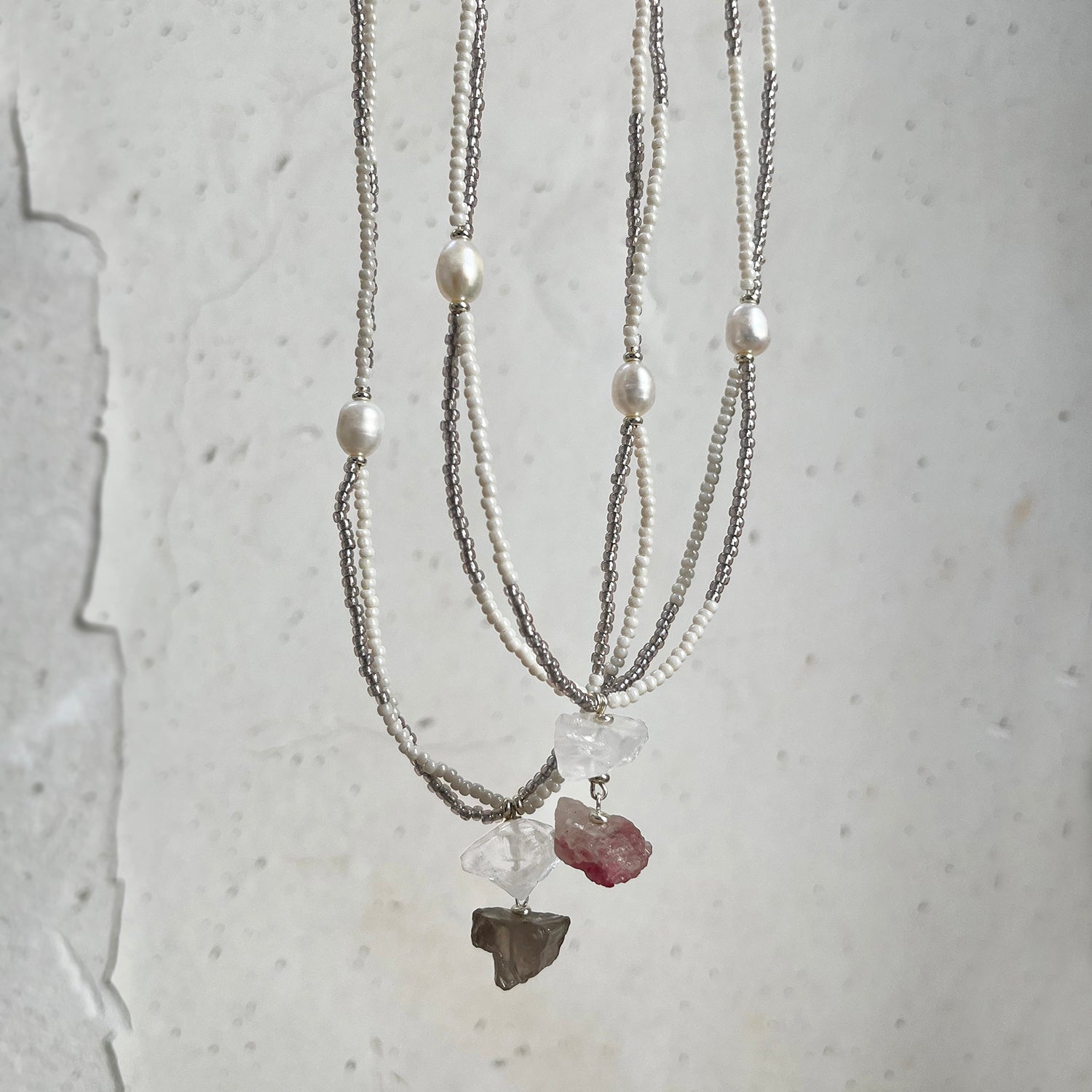 Avalanche Rose Beaded Fresh Water Pearl Healing Crystal Rough Stone 14k Gold Plated Handmade Necklace for That Women