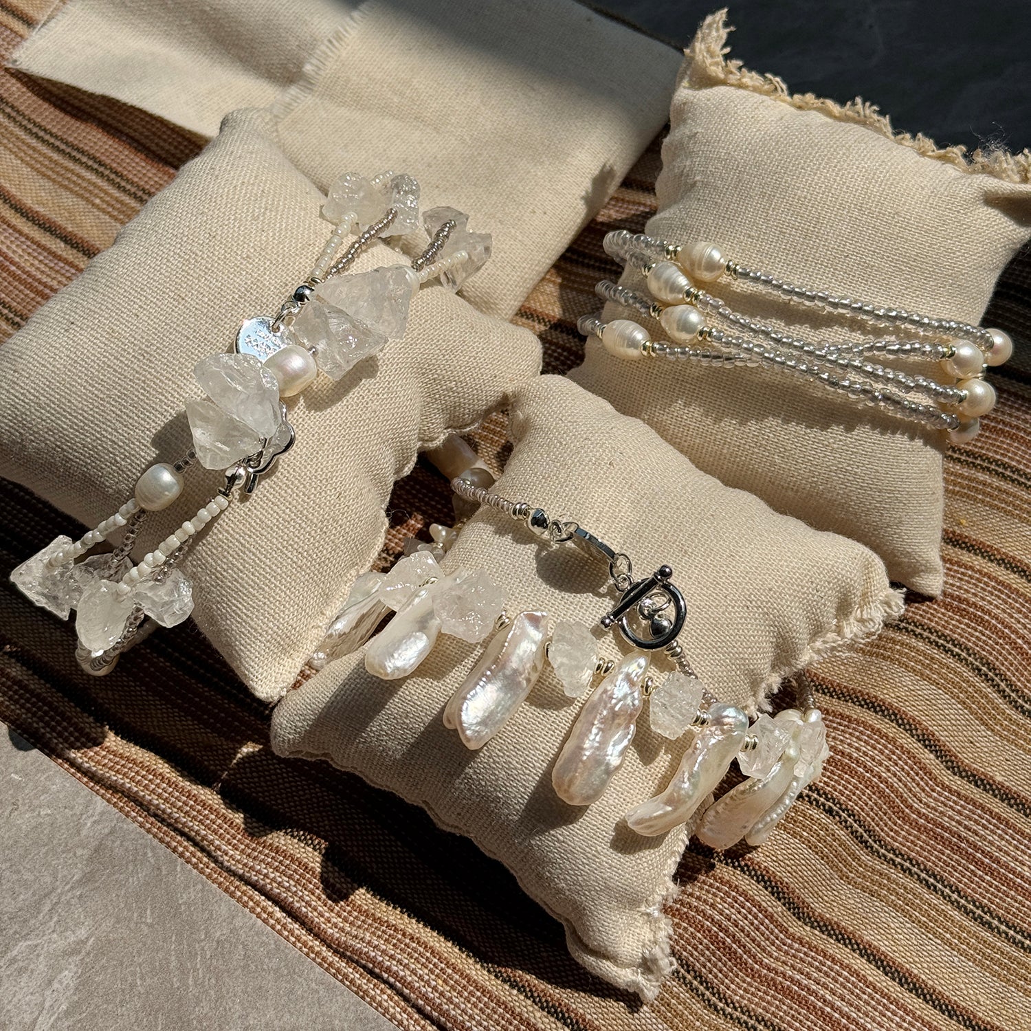 Beaded Necklace with Freshwater Toothpick Pearls and Real Crystal and Healing Stone 14K Gold Homemade Necklace, Jewelry for Chic Bold Women
