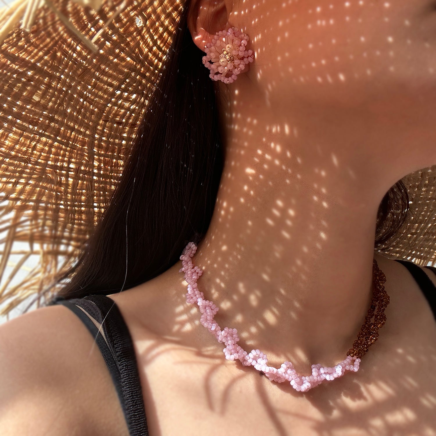 Amber Eyes Handmade Beaded Pink Matching Amber Heavy Industry Complex Women Necklace