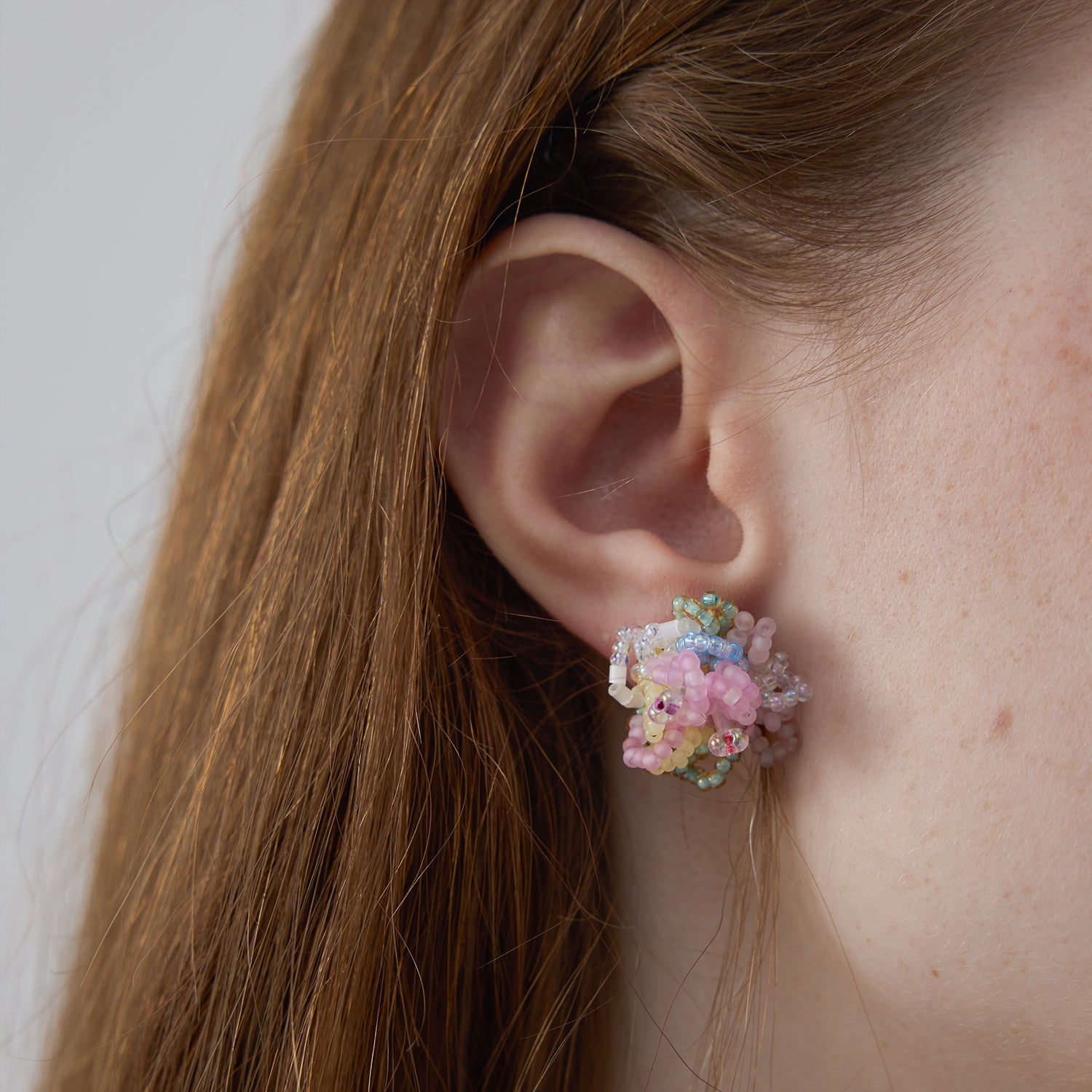 Original Beaded Floral Shape Asymmetrical 925 Silver Handmade Earring, Make The Flowers Bloom