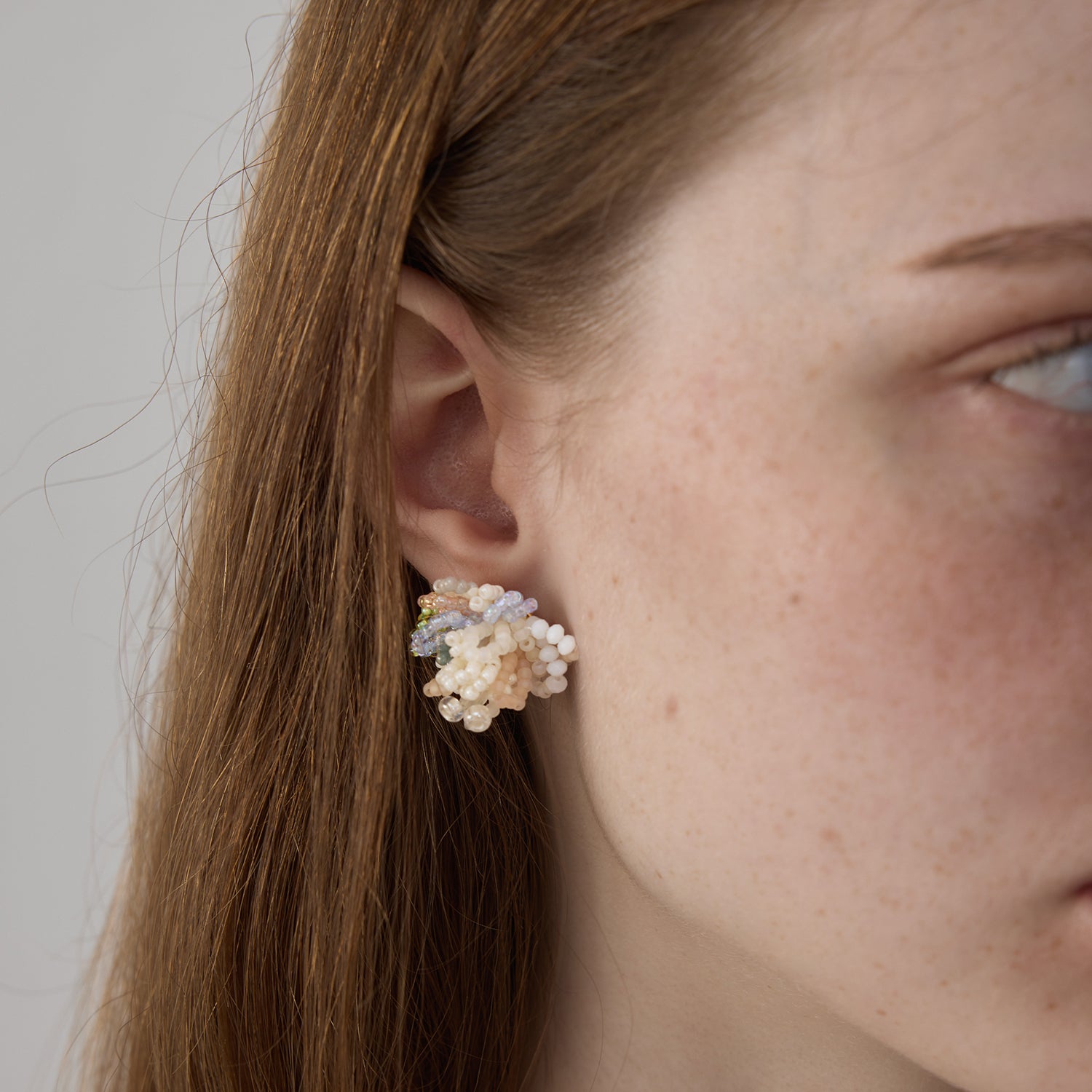 Original Beaded Floral Shape Asymmetrical 925 Silver Handmade Earring, Make The Flowers Bloom