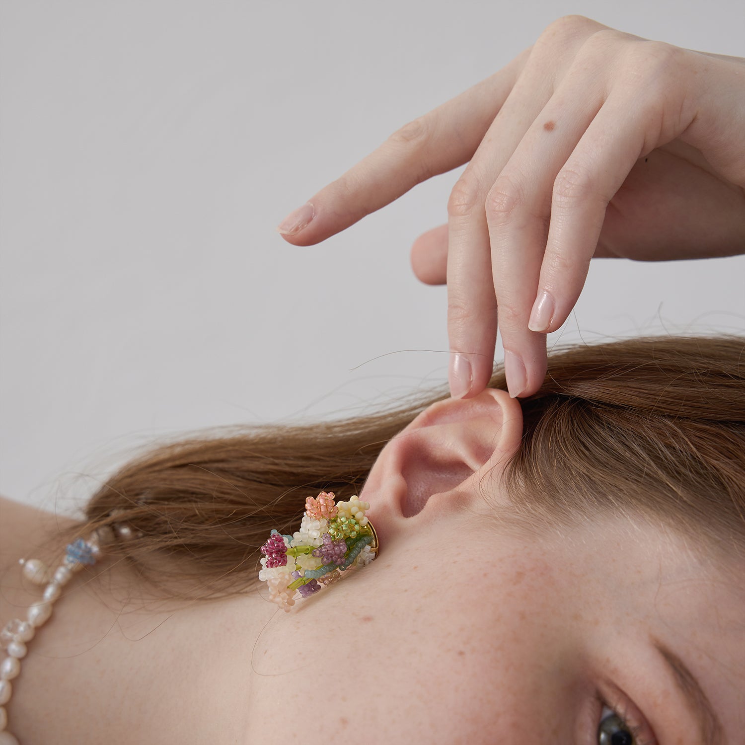 Original Beaded Floral Shape Asymmetrical 925 Silver Handmade Earring, Make The Flowers Bloom