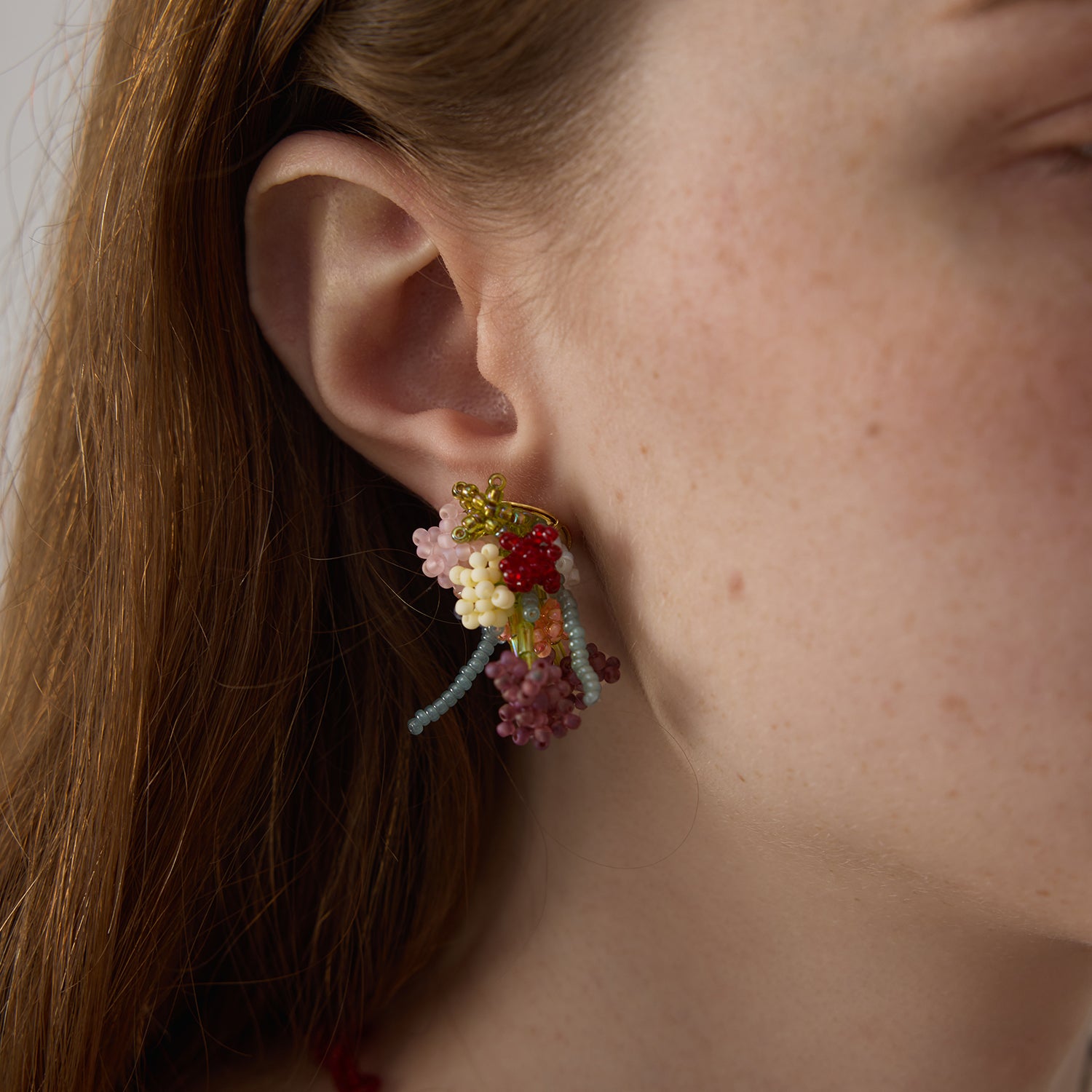 Original Beaded Floral Shape Asymmetrical 925 Silver Original Beaded Floral Shape Asymmetrical 925 Silver