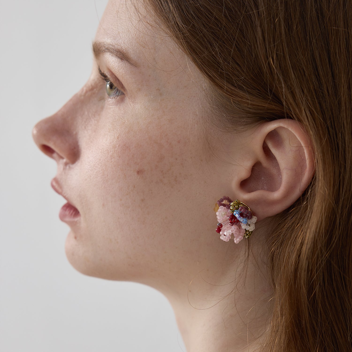 Original Beaded Floral Shape Asymmetrical 925 Silver Handmade Earring, Make The Flowers Bloom