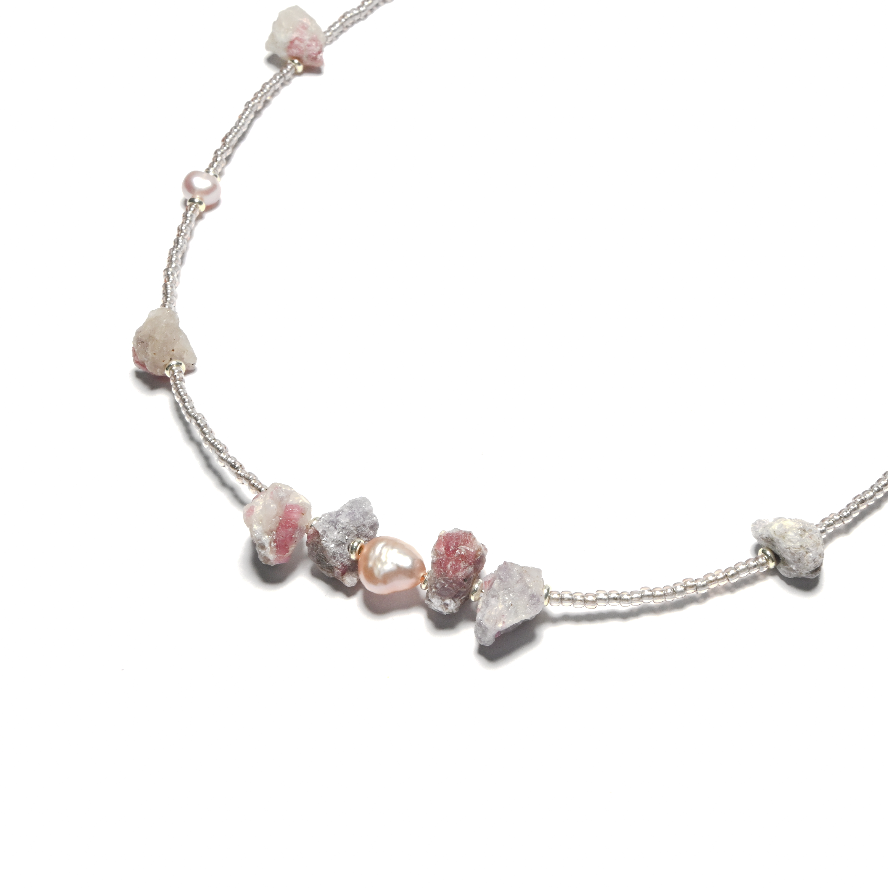 Avalanche Rose Beaded Crystal with Freshwater Pearls Healing Crystal and Rough Stone Handmade Necklace, textured Jewelry Gift for your Girl.