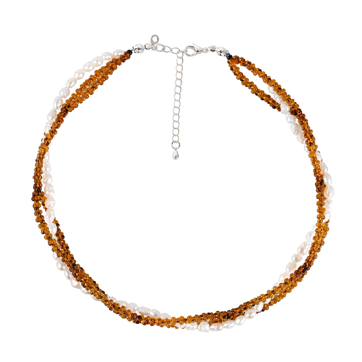 Amber Eyes Handmade Cross Beaded Fresh Water Pearl Three Layer Necklace, Beads Jewelry for Chic Young Women