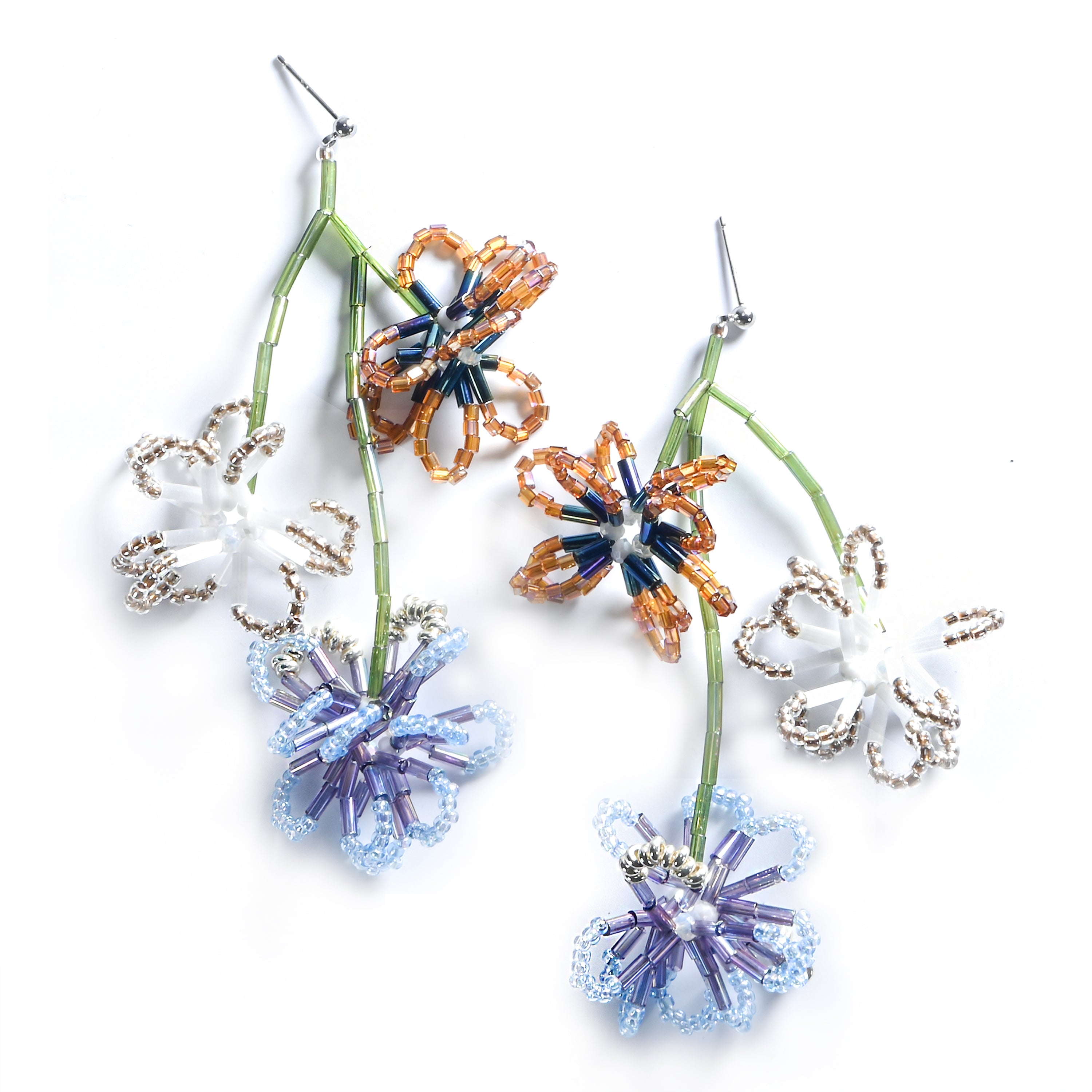 Beaded Butterfly Bush 925 Silver Handmade Earring, Charms Classic Nature Gift for Women 14k gold