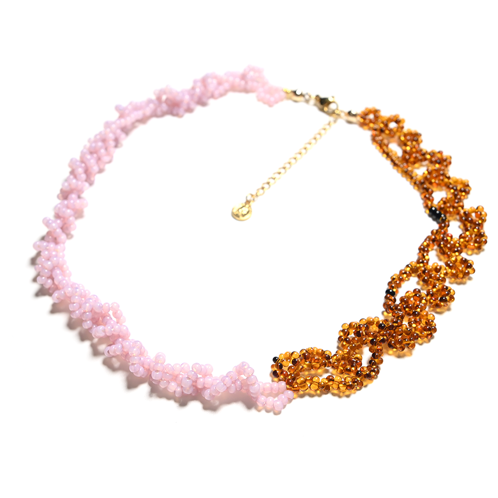 Amber Eyes Handmade Beaded Pink Matching Amber Heavy Industry Complex Women Necklace