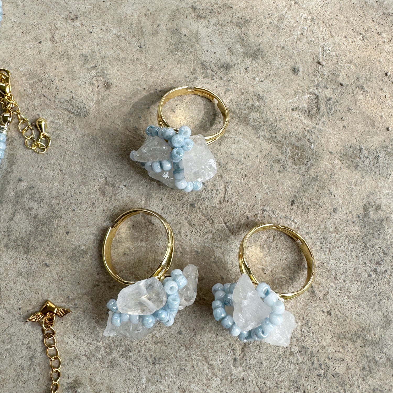 Sparkling Iris Blue Healing Crystal Rough Stone Handmade Open Rings, 14K Gold Accents, Best Gift for Colorful Women Who Truly Seeks Quality of Life
