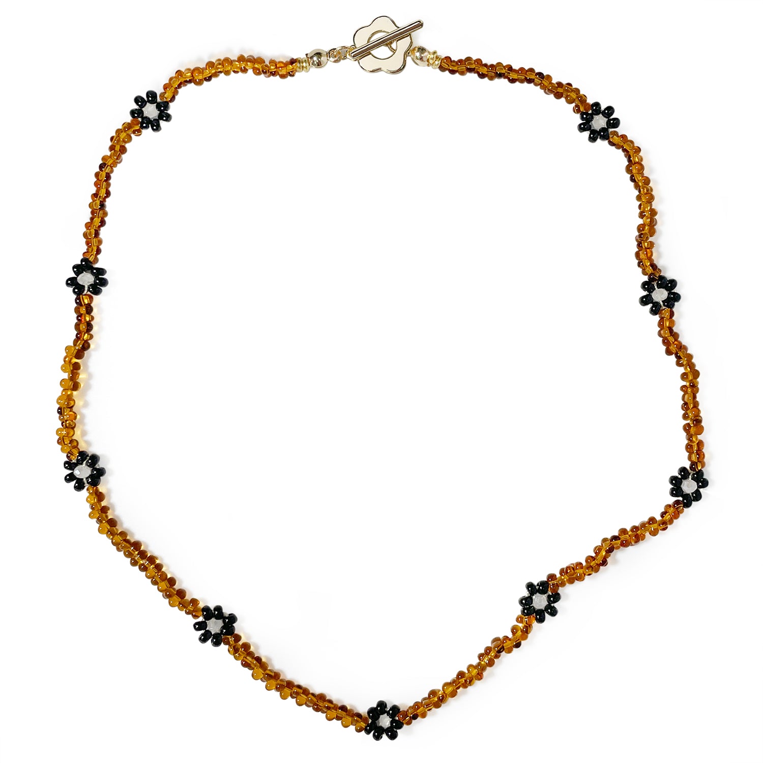 Amber Flower Handmade Beaded Small Flower Necklace, Jewelry for Elegant Women