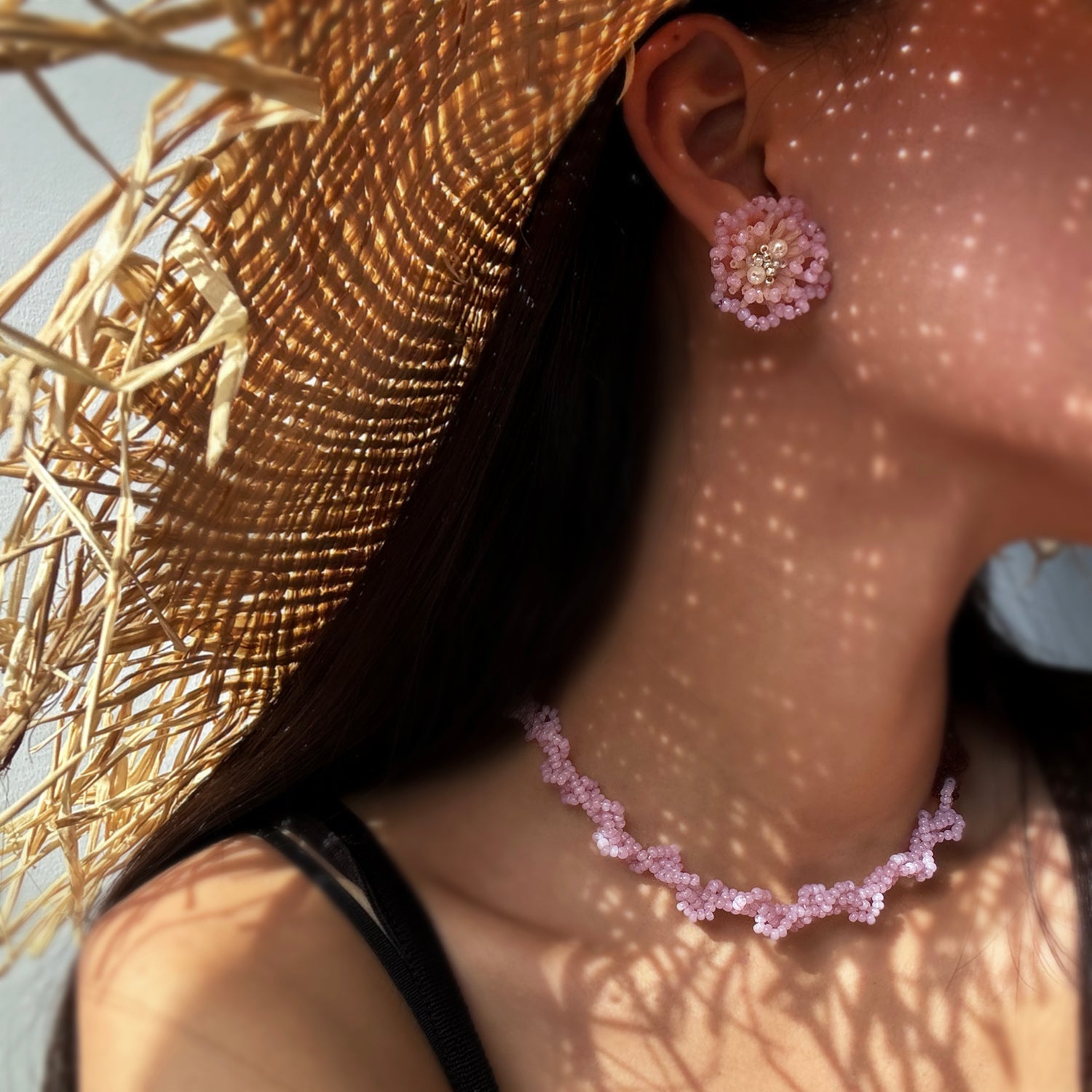 Amber Eyes Handmade Beaded Pink Matching Amber Heavy Industry Complex Women Necklace